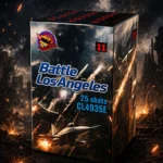 Коробка с фейерверком «Битва за Лос-Анджелес», 25 зарядов, на тёмном фоне с яркими искрами